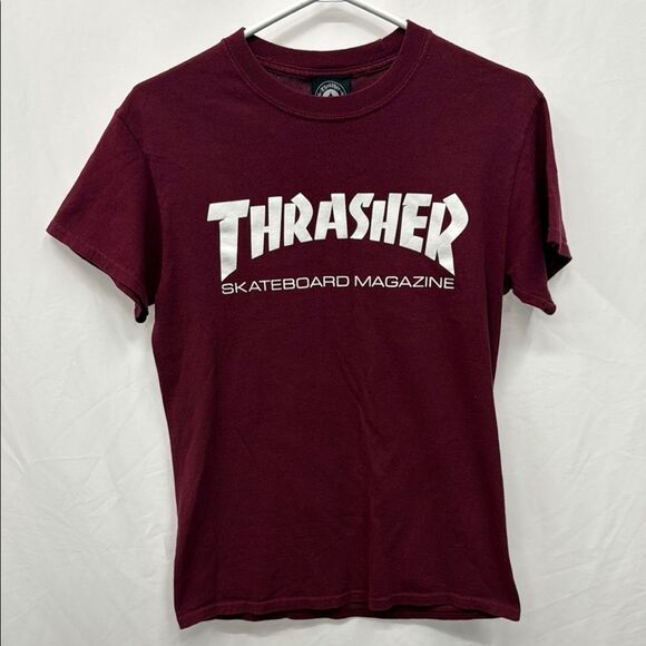 Thrasher Tops - Thrasher Burgundy Tee with White Logo